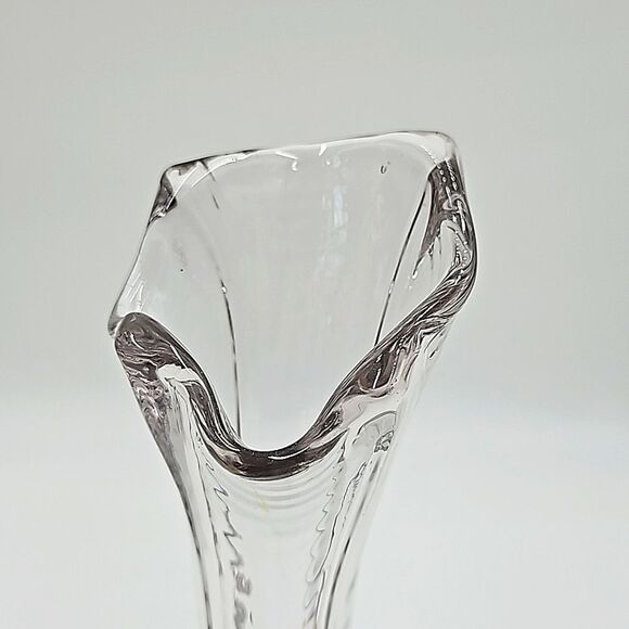 Vintage EAPG  4 Panel Swung & Ribbed  Pedestal Vase 10" Clear - Picture 5 of 11
